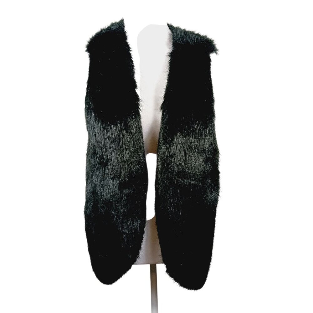 Skies Are Blue, Black Faux Fur Vest, Size Medium, Chic, Glamourous, Luxe, Resort